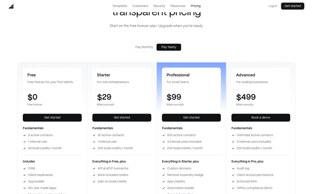 Assembly pricing page