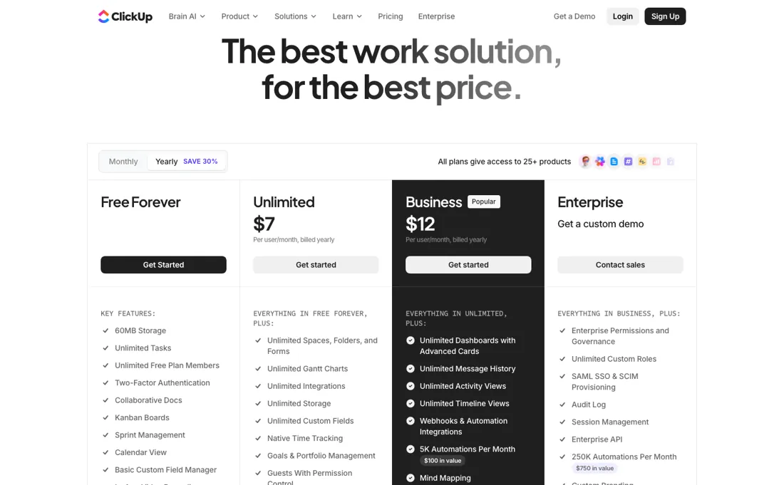 ClickUp pricing page