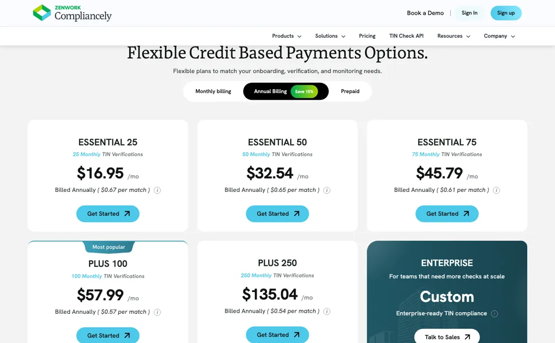 Compliancely pricing page