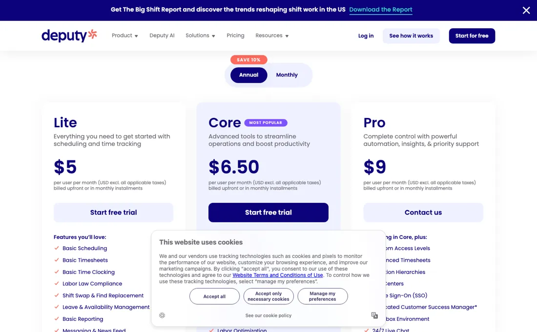 Deputy pricing page