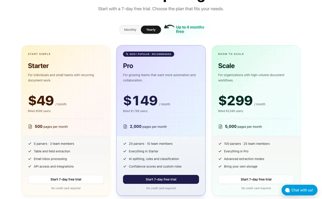 DigiParser pricing page