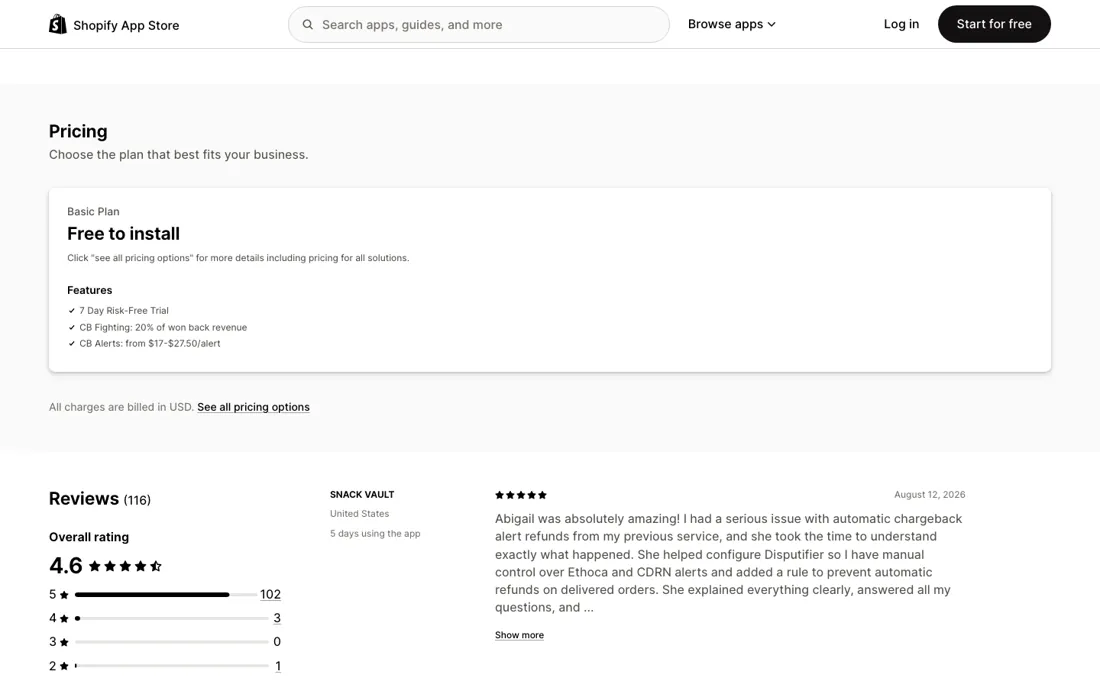 Disputifier pricing page
