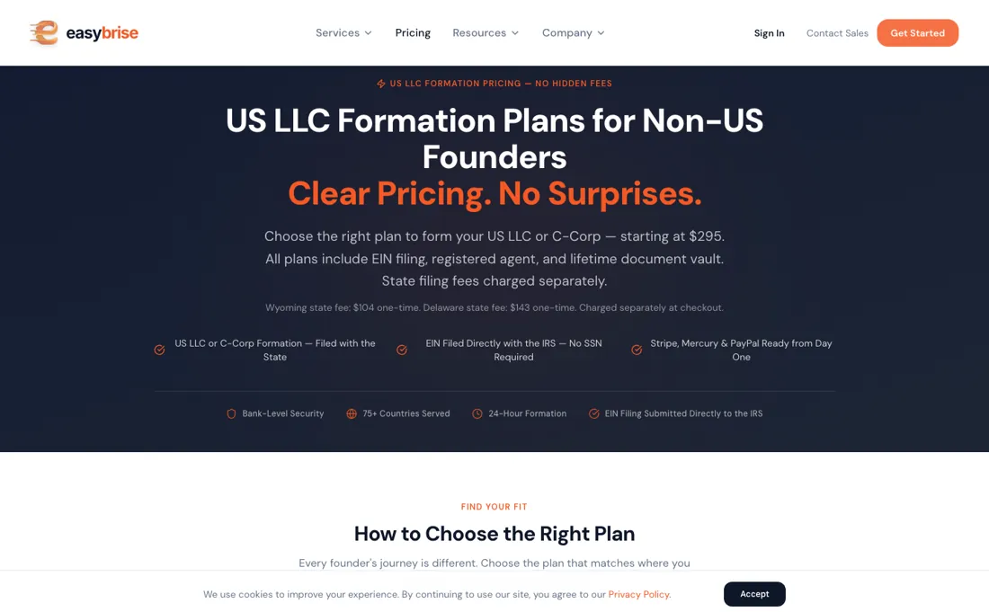 EasyBrise pricing page