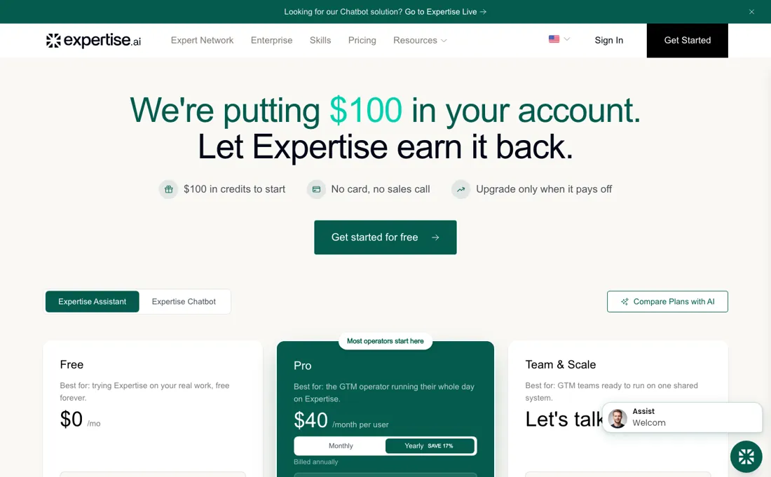 Expertise AI pricing page