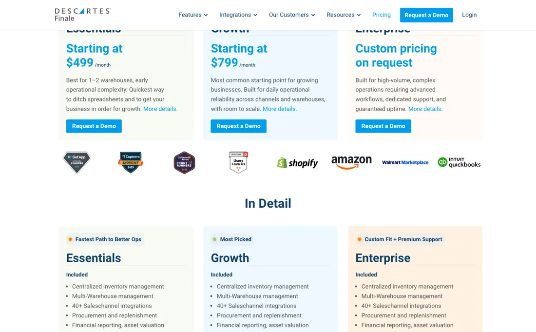 Finale Inventory pricing page