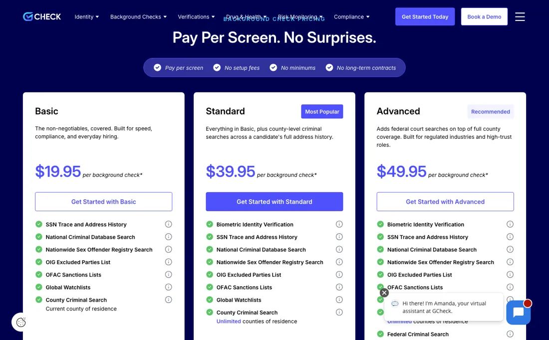 GCheck pricing page