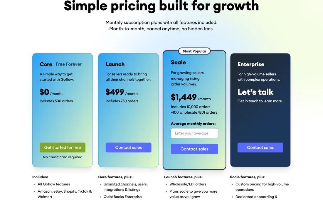 Goflow pricing page