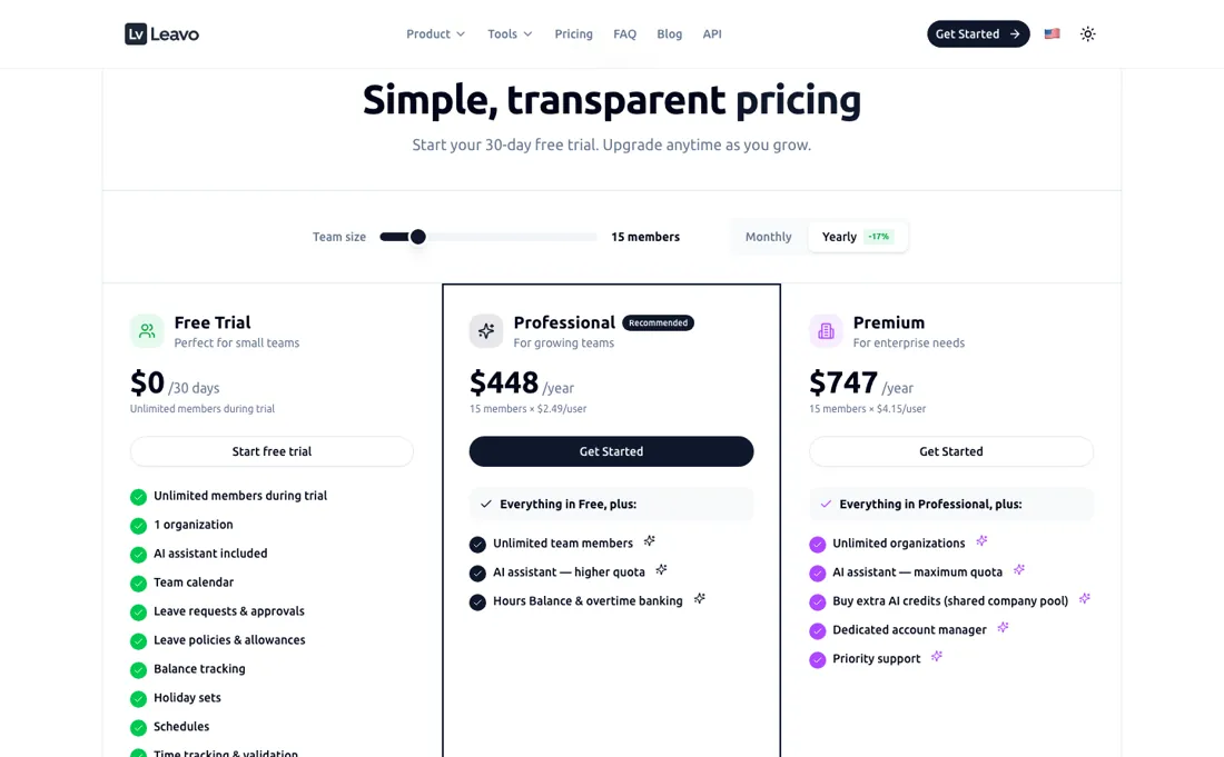 Leavo pricing page