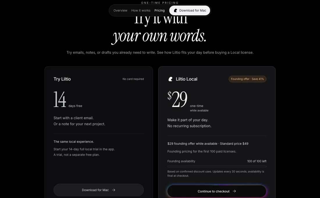 Liltio pricing page