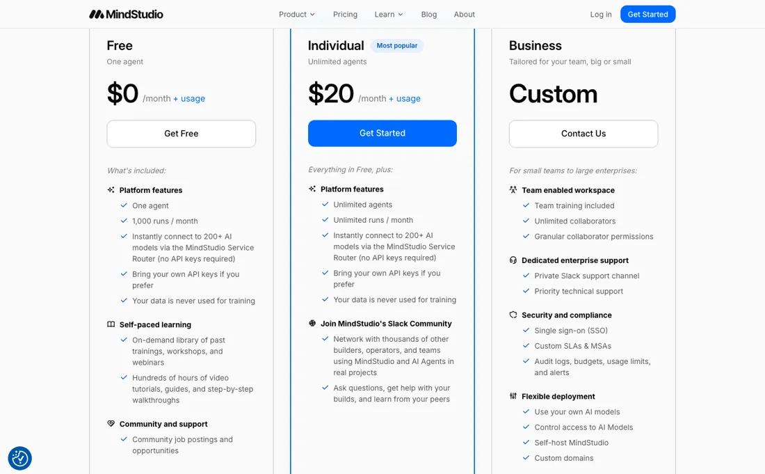 MindStudio pricing page