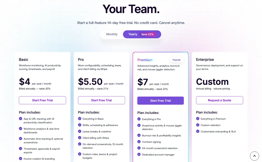 Modge pricing page