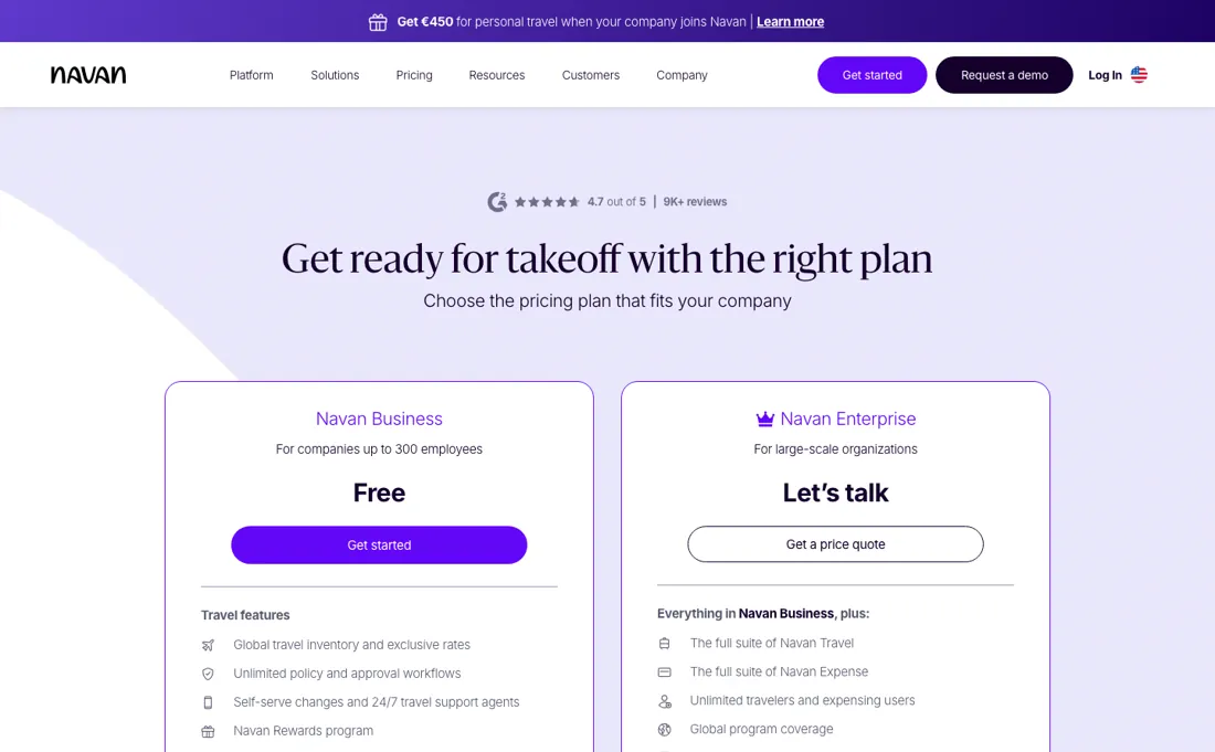 Navan pricing page