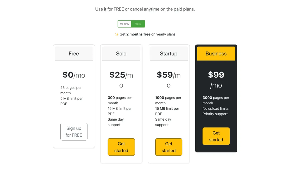 Pdfdodo pricing page