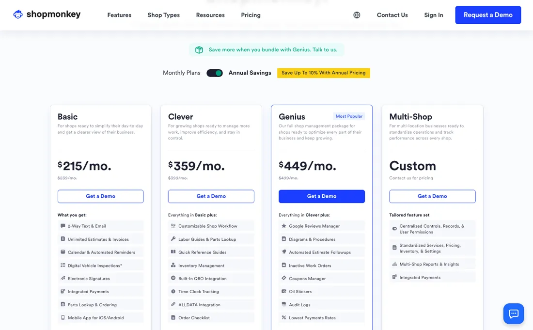 Shopmonkey pricing page