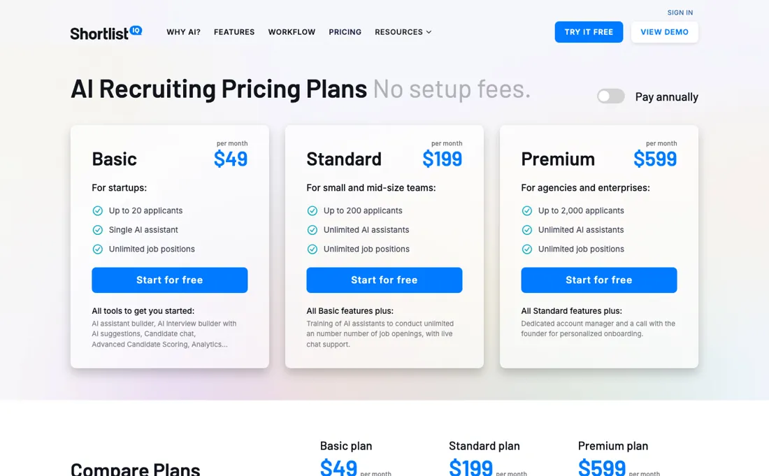 ShortlistIQ pricing page