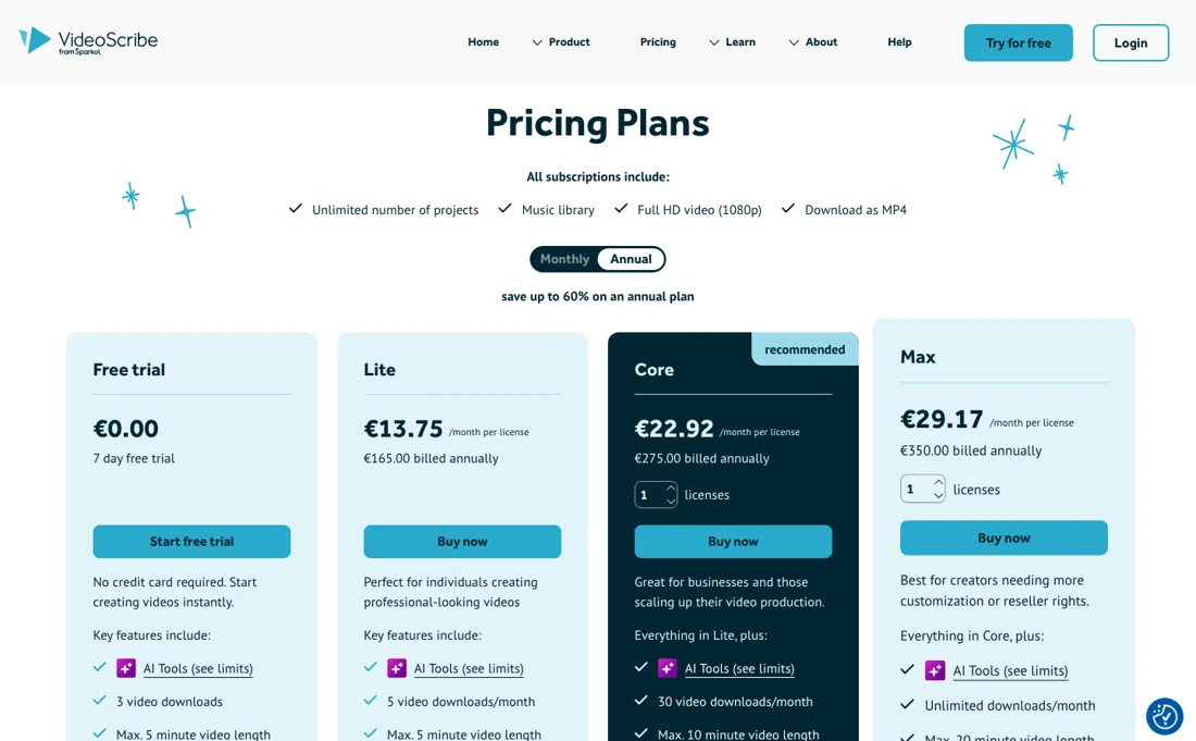 VideoScribe pricing page
