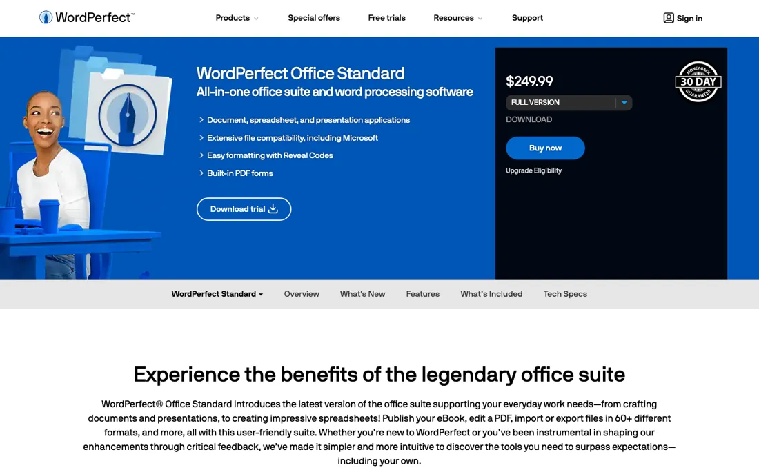 WordPerfect Office pricing page
