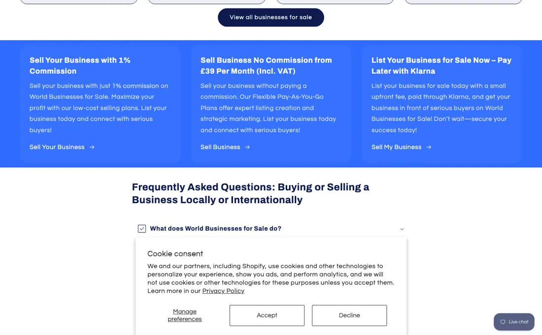 World Businesses for Sale pricing page