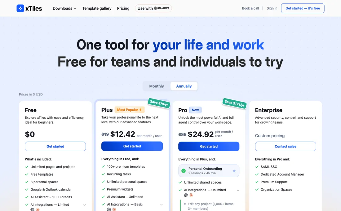 xTiles pricing page